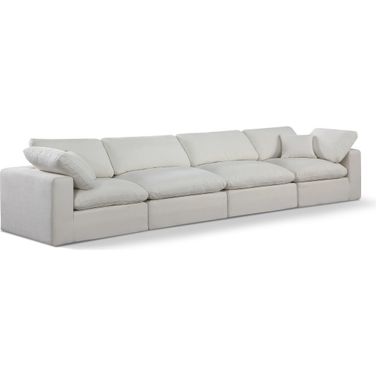 Comfy Linen Textured Fabric 4 Seater Modular Sofa with Arm Support In Cream