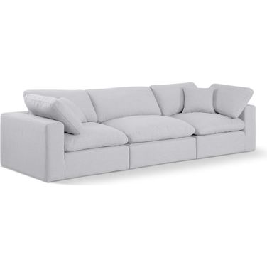 Comfy Linen Textured Fabric 3 Seater Modular Sofa with Arm Support In White