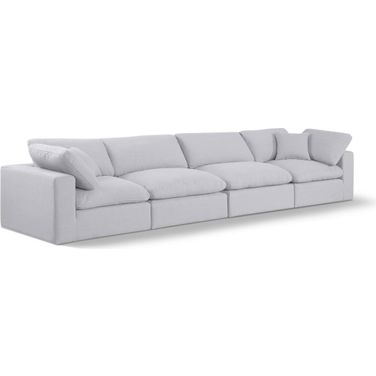 Comfy Linen Textured Fabric 4 Seater Modular Sofa with Arm Support In White
