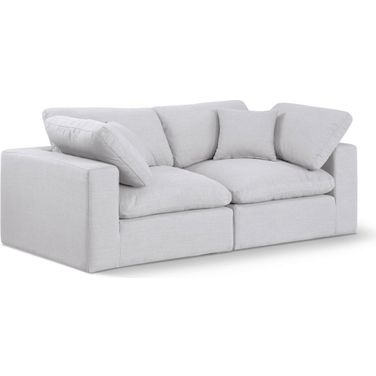 Comfy Linen Textured Fabric 2 Seater Modular Sofa with Arm Support In White