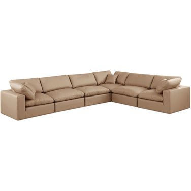 Comfy Vegan Leather 6 Piece Modular Sectional In Tan