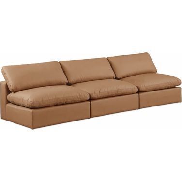 Comfy Vegan Leather 3 Seater Modular Sofa In Cognac