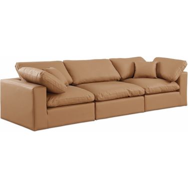 Comfy Vegan Leather 3 Seater Modular Sofa with Arm Support In Cognac