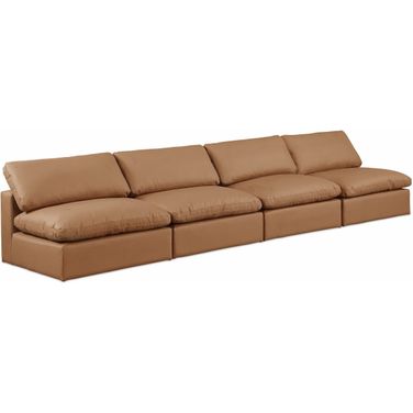 Comfy Vegan Leather 4 Seater Modular Sofa In Cognac