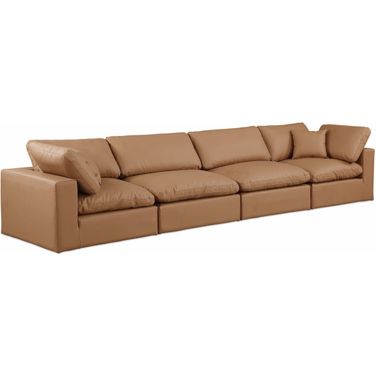 Comfy Vegan Leather 4 Seater Modular Sofa with Arm Support In Cognac