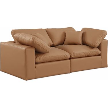 Comfy Vegan Leather 2 Seater Modular Sofa with Arm Support In Cognac