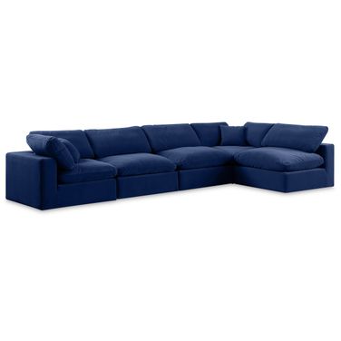 Comfy Velvet 5 Piece Modular Sectional In Navy
