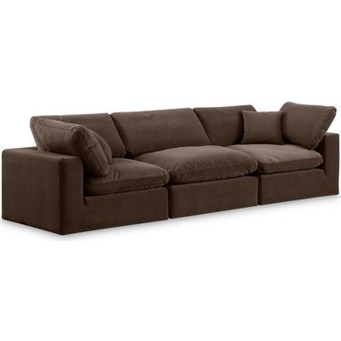 Comfy Velvet 3 Seater Modular Sofa with Arm Support In Brown
