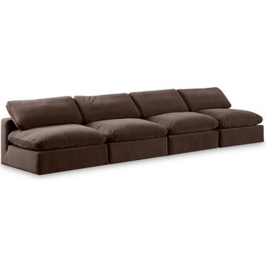 Comfy Velvet 4 Piece Modular Sofa In Brown and Espresso