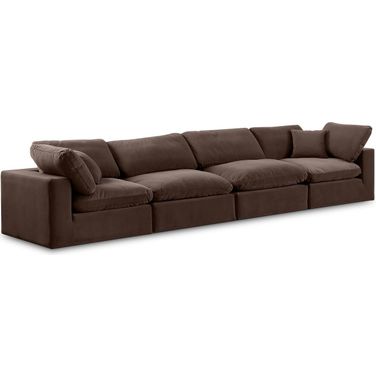 Comfy Velvet 4 Seater Modular Sofa with Arm Support In Brown