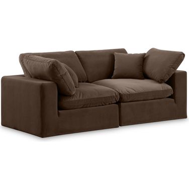 Comfy Velvet 2 Seater Modular Sofa with Arm Support In Brown