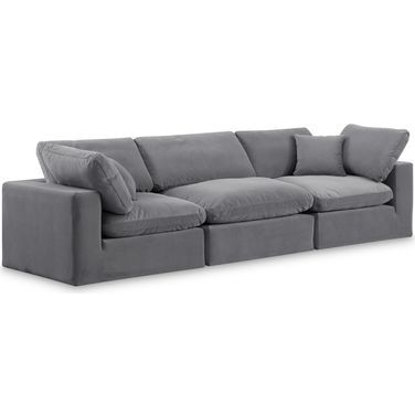 Comfy Velvet 3 Seater Modular Sofa with Arm Support In Grey