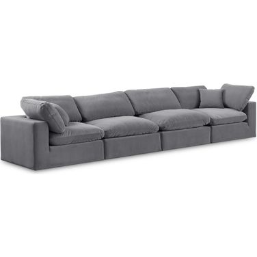 Comfy Velvet 4 Seater Modular Sofa with Arm Support In Grey