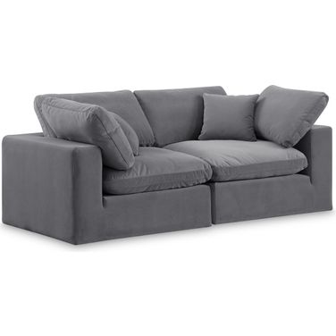 Comfy Velvet 2 Seater Modular Sofa with Arm Support In Grey