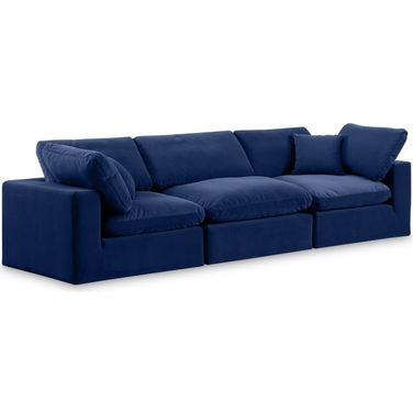Comfy Velvet 3 Seater Modular Sofa with Arm Support In Navy