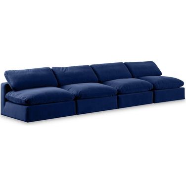 Comfy Velvet 4 Seater Modular Sofa In Navy