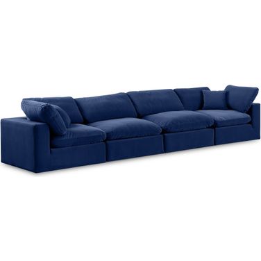 Comfy Velvet 4 Seater Modular Sofa with Arm Support In Navy