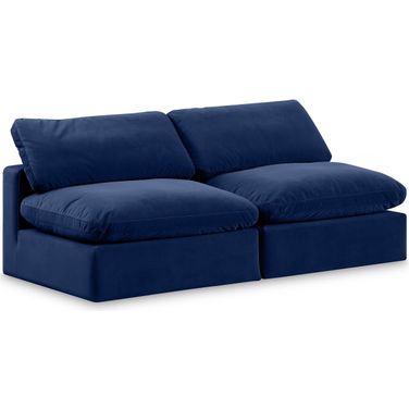 Comfy Velvet 2 Seater Modular Sofa In Navy