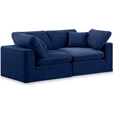 Comfy Velvet 2 Seater Modular Sofa with Arm Support In Navy