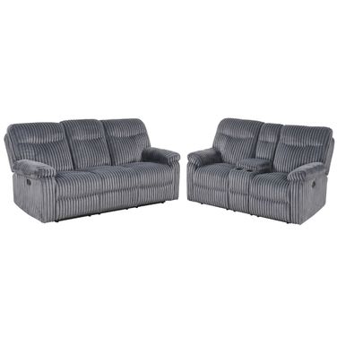 Comfy Wide Wale Corded Velvet Reclining Living Room Set in Gray