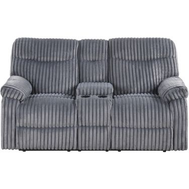 Comfy Wide Wale Corded Velvet Reclining Loveseat with Console in Gray