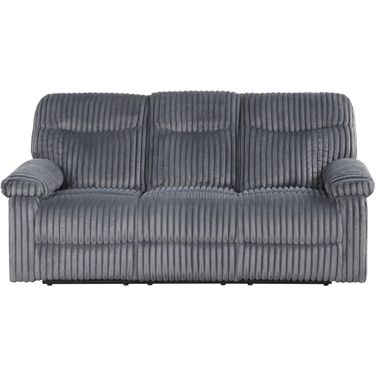 Comfy Wide Wale Corded Velvet Reclining Sofa with Drop-Down Console in Gray