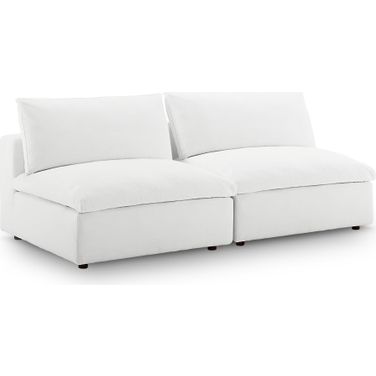 Commix Down Filled Overstuffed 2-Piece Armless Sectional Loveseat In White