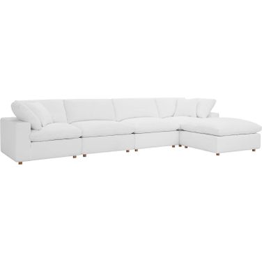 Commix Down Filled Overstuffed 5 Piece Sectional Sofa Set In White