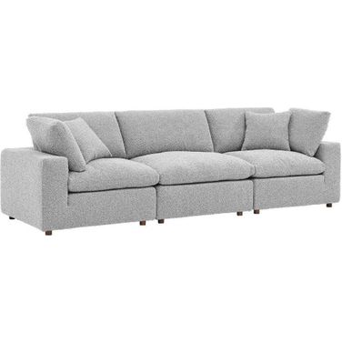 Commix Down Filled Overstuffed Boucle Fabric 3 Seater Sofa In Light Gray