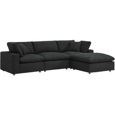 Commix Down Filled Overstuffed Boucle Fabric 4 Piece Sectional Sofa In Black