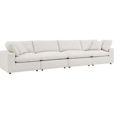 Commix Down Filled Overstuffed Boucle Fabric 4 Seater Sofa In Ivory