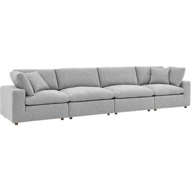 Commix Down Filled Overstuffed Boucle Fabric 4 Seater Sofa In Light Gray