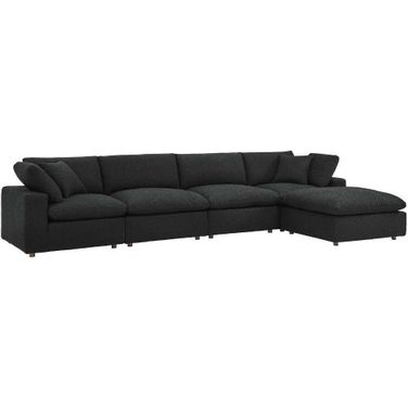 Commix Down Filled Overstuffed Boucle Fabric 5 Piece Sectional Sofa In Black EEI-6365-BLK