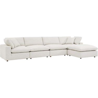Commix Down Filled Overstuffed Boucle Fabric 5 Piece Sectional Sofa In Ivory EEI-6365-IVO