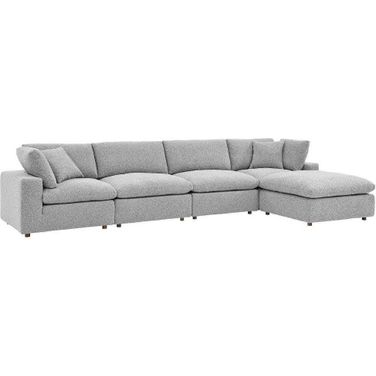 Commix Down Filled Overstuffed Boucle Fabric 5 Piece Sectional Sofa In Light Gray EEI-6365-LGR