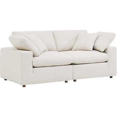 Commix Down Filled Overstuffed Boucle Fabric Loveseat In Ivory