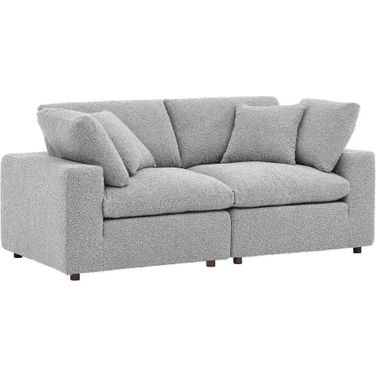 Commix Down Filled Overstuffed Boucle Fabric Loveseat In Light Gray