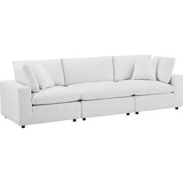 Commix Down Filled Overstuffed Performance Velvet 3-Seater Sofa In White