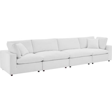 Commix Down Filled Overstuffed Performance Velvet 4-Seater Sofa In White