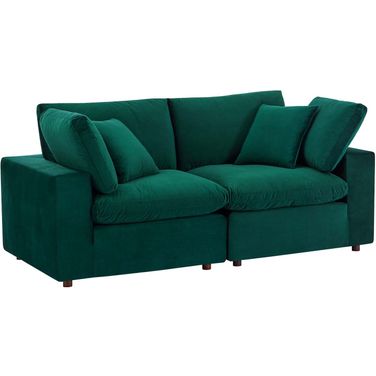 Commix Down Filled Overstuffed Performance Velvet Loveseat In Green