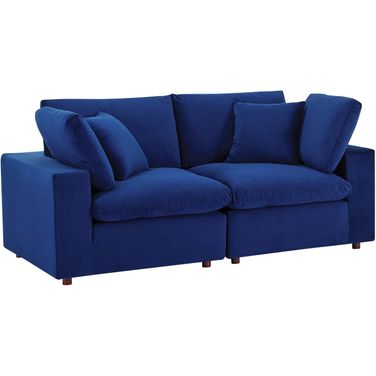 Commix Down Filled Overstuffed Performance Velvet Loveseat In Navy