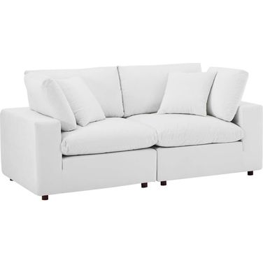 Commix Down Filled Overstuffed Performance Velvet Loveseat In White