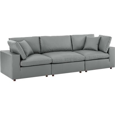 Commix Down Filled Overstuffed Vegan Leather 3-Seater Sofa In Gray