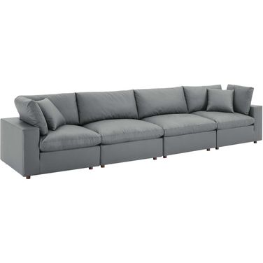 Commix Down Filled Overstuffed Vegan Leather 4-Seater Sofa In Gray