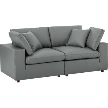 Commix Down Filled Overstuffed Vegan Leather Loveseat In Gray