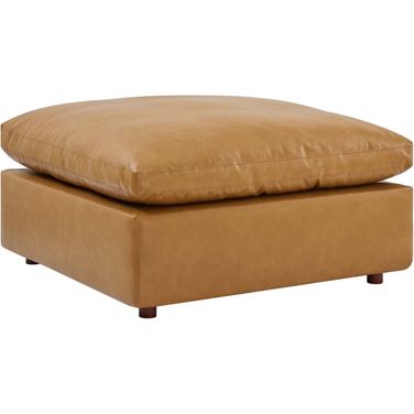 Commix Down Filled Overstuffed Vegan Leather Ottoman In Tan