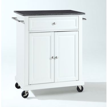 Compact Granite Top Kitchen Cart In White and Black