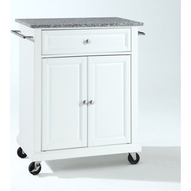 Compact Granite Top Kitchen Cart In White and Gray