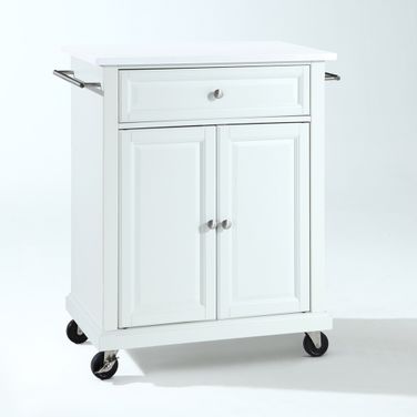 Compact Stone Top Kitchen Cart In White