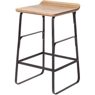 Conan 25 Inch Seat Height Brown Wood Seat Black Metal Frame Counter Stool